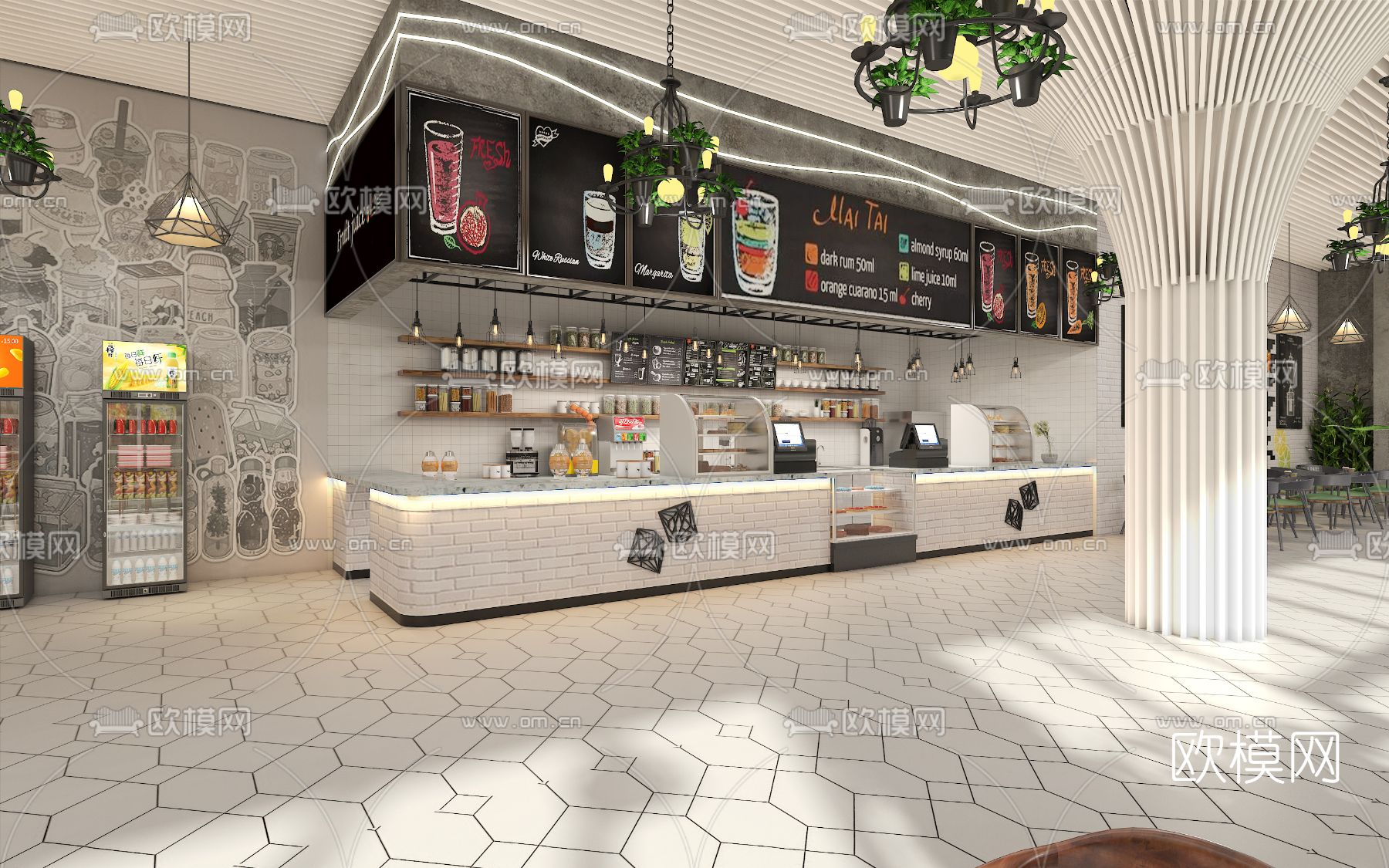 现代咖啡厅3d模型下载（渲染图1）