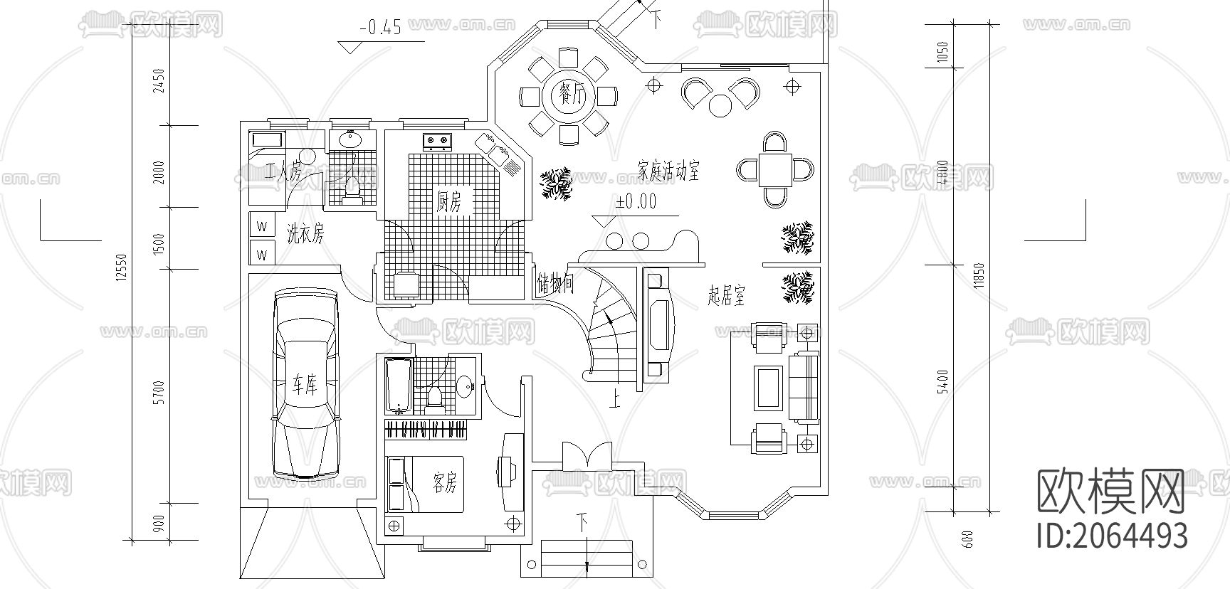 独栋别墅cad图纸下载（渲染图5）