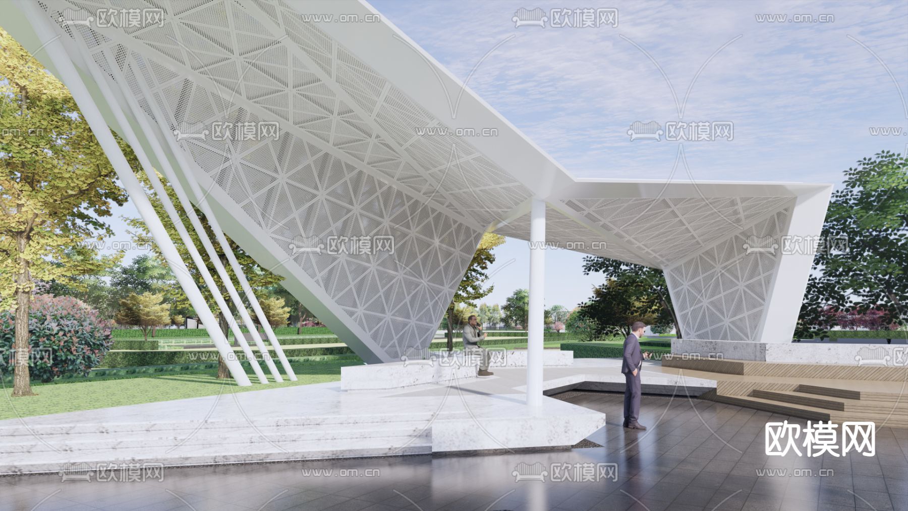 现代景观休闲廊架su模型下载（渲染图2）