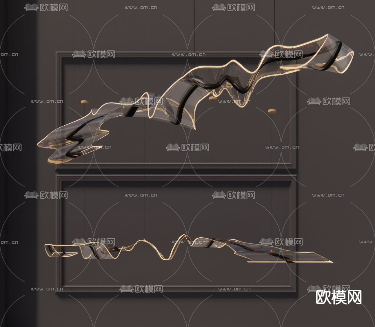 现代玻璃装饰吊灯su模型下载（渲染图2）