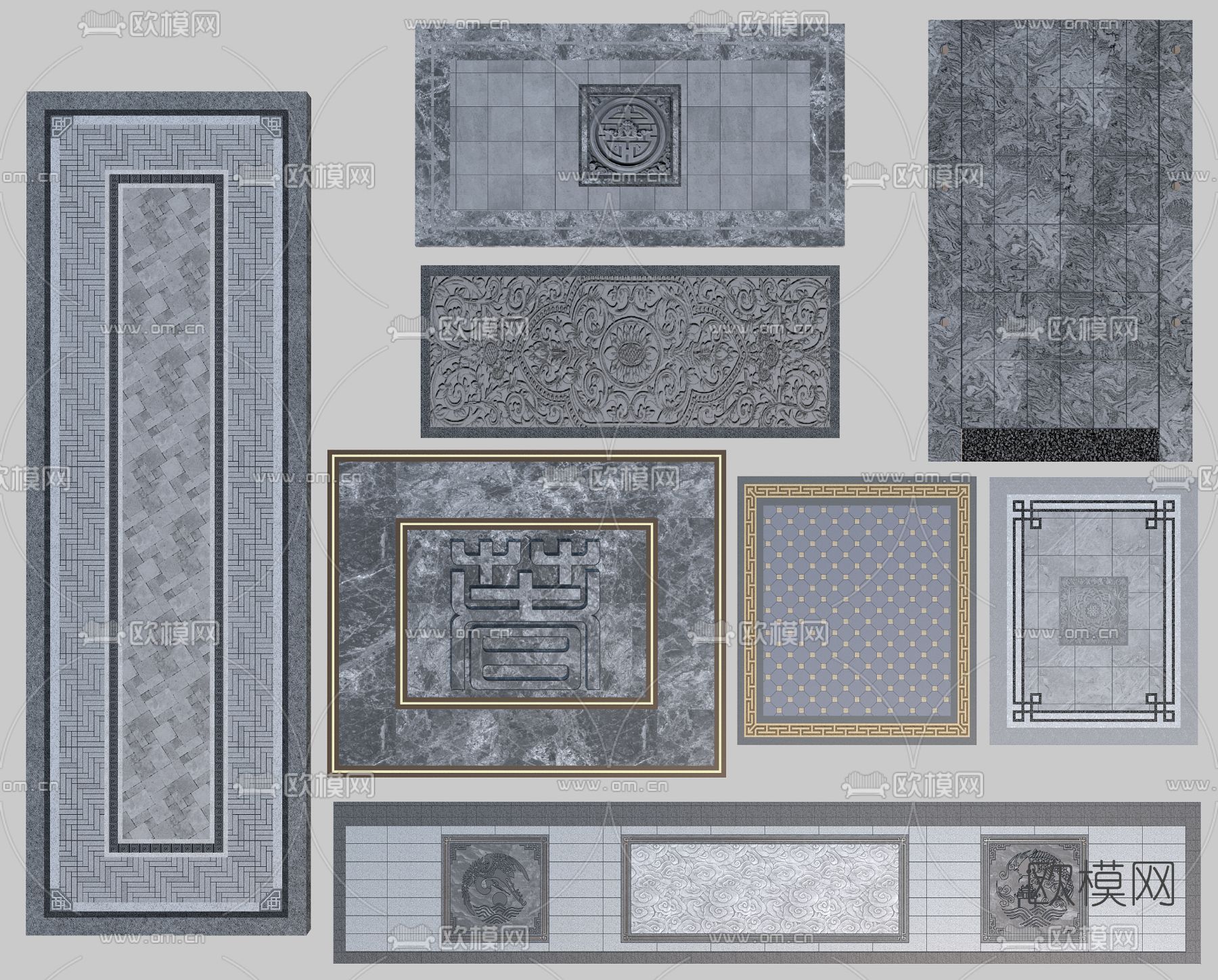 中式地面拼花免费3d模型下载