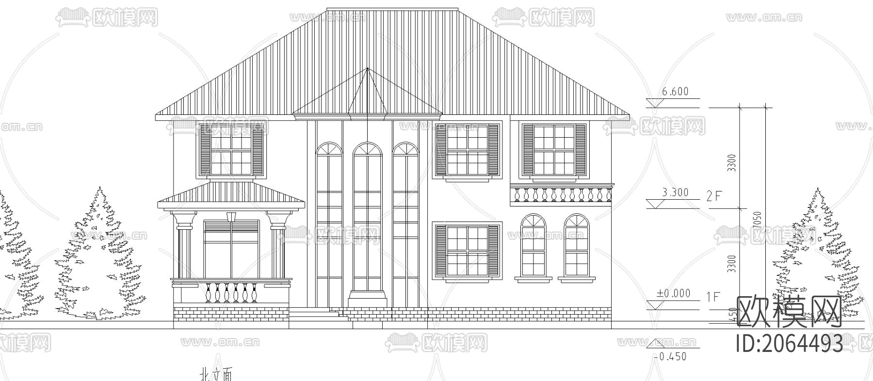独栋别墅cad图纸下载（渲染图2）