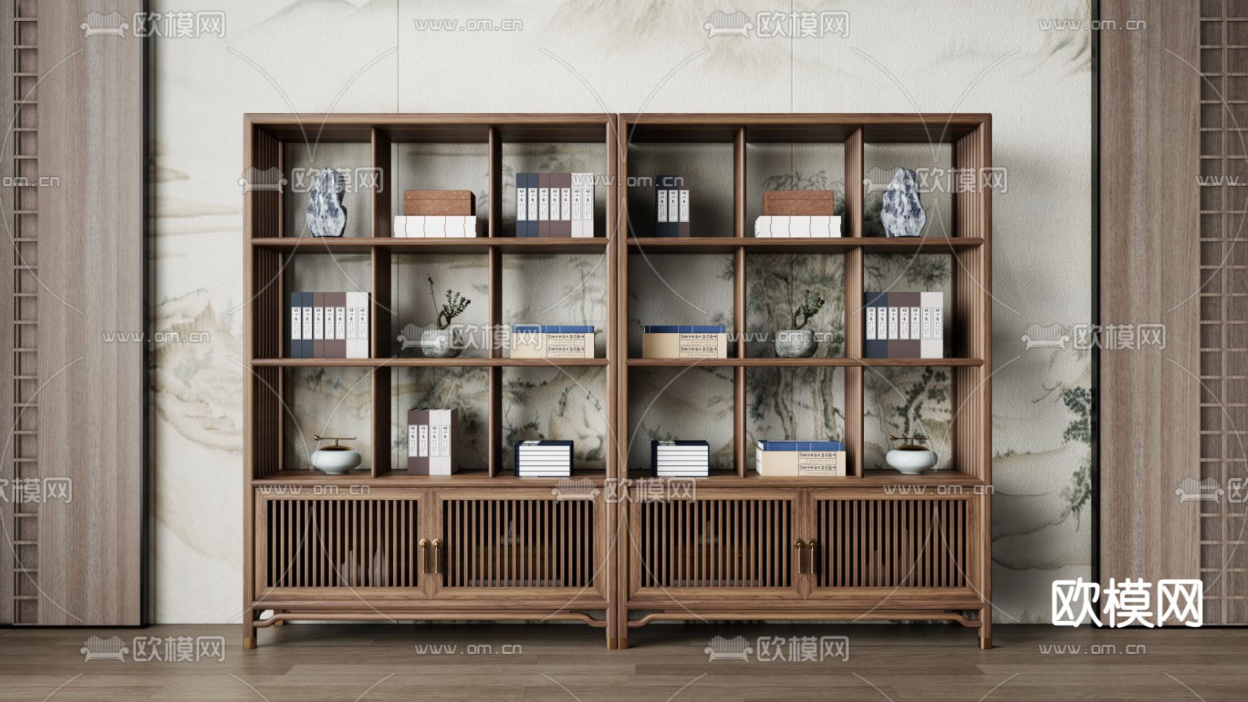 新中式实木博古架su模型