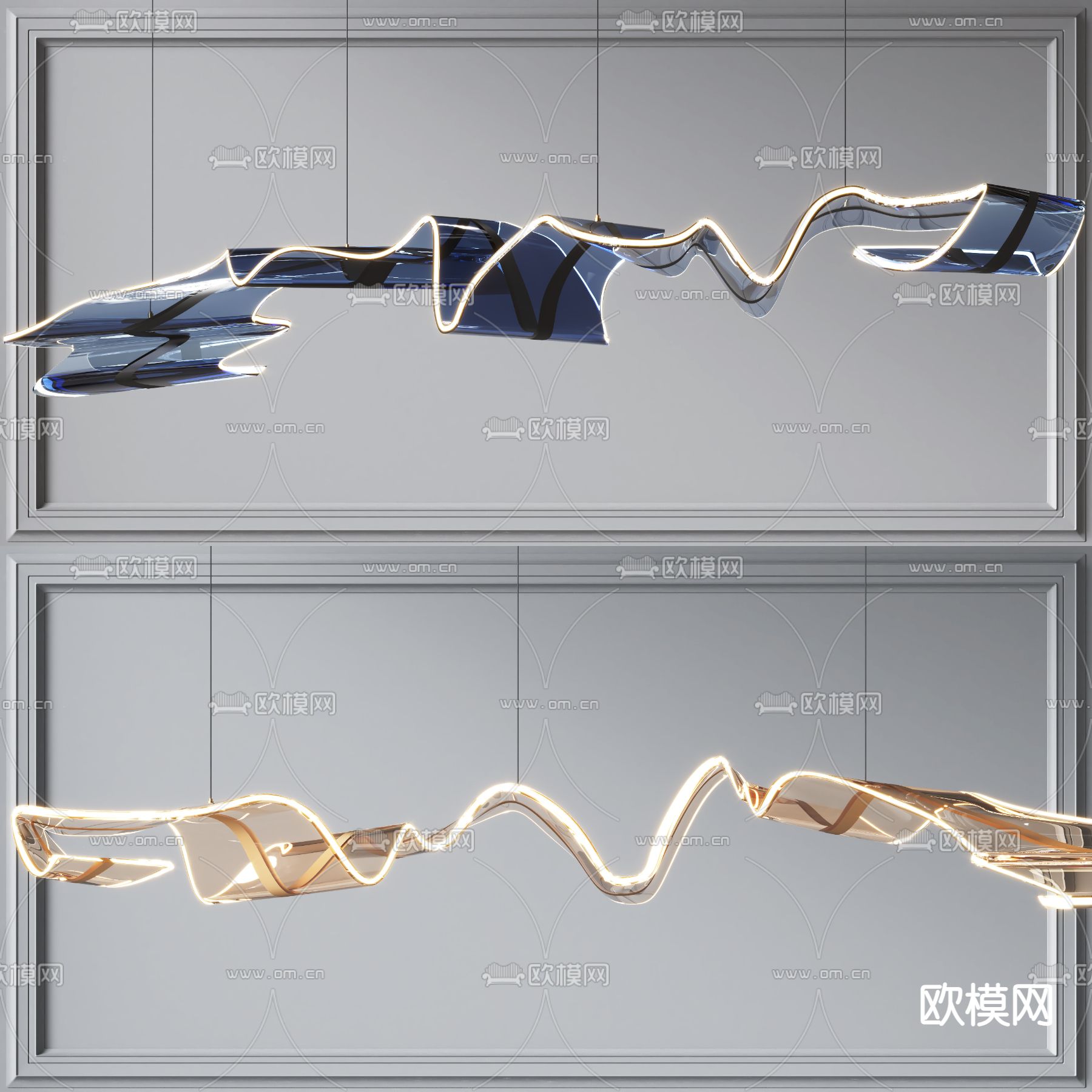 现代玻璃装饰吊灯su模型下载（渲染图1）