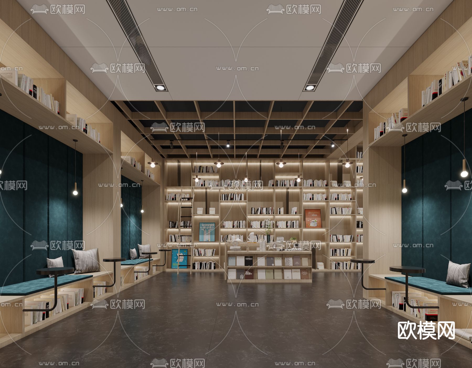 现代图书馆阅览室3d模型