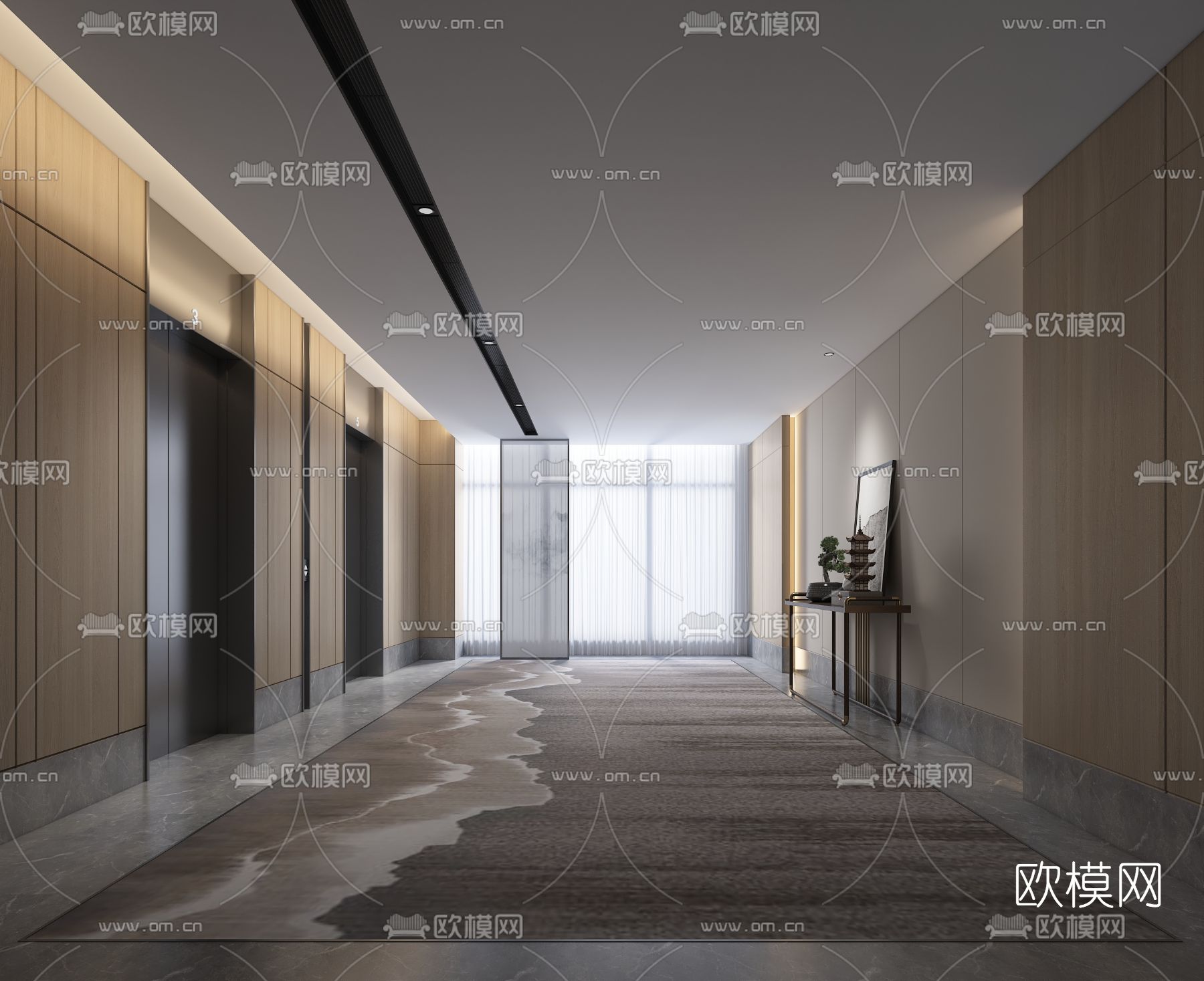 新中式电梯厅免费3d模型下载