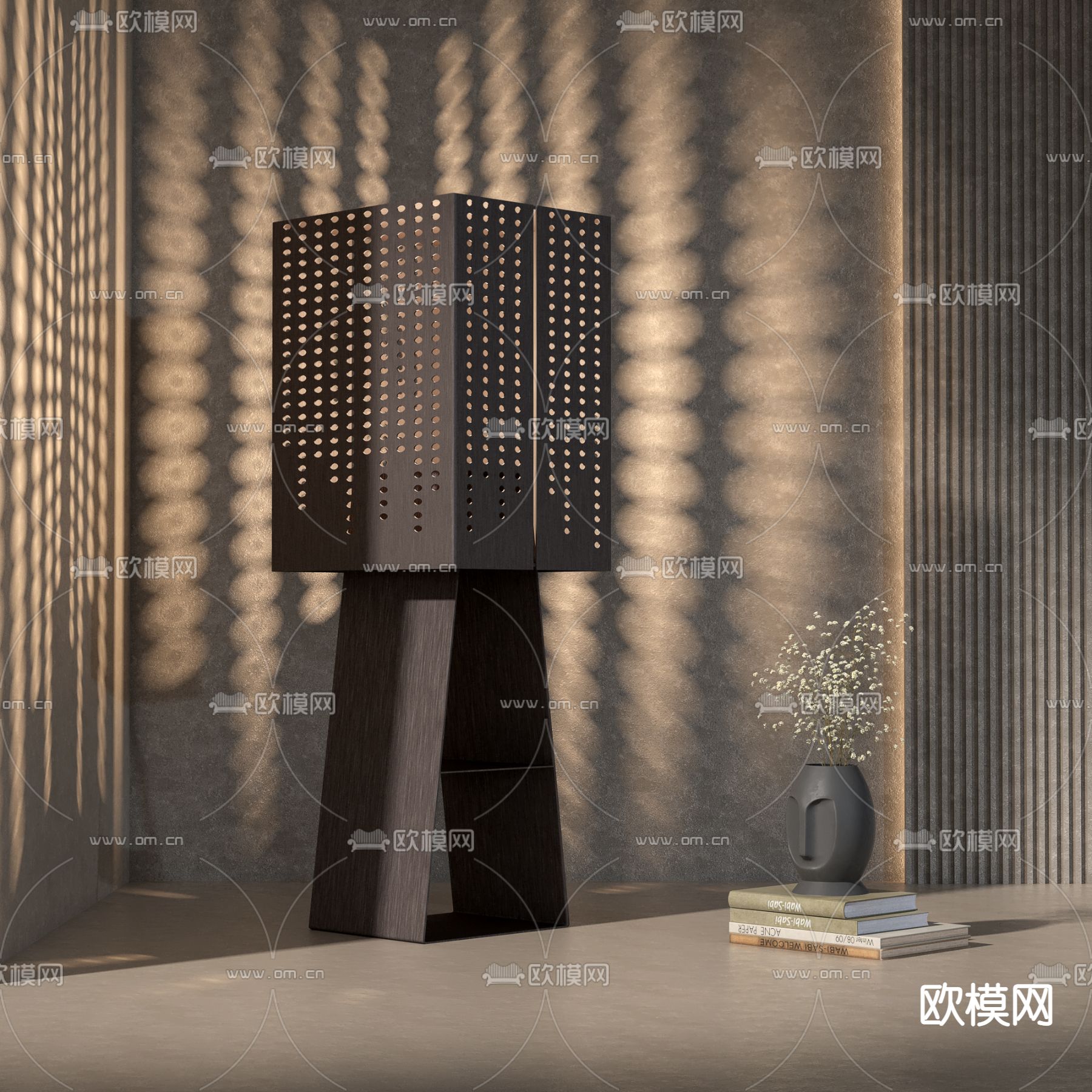 侘寂风实木落地灯3d模型下载