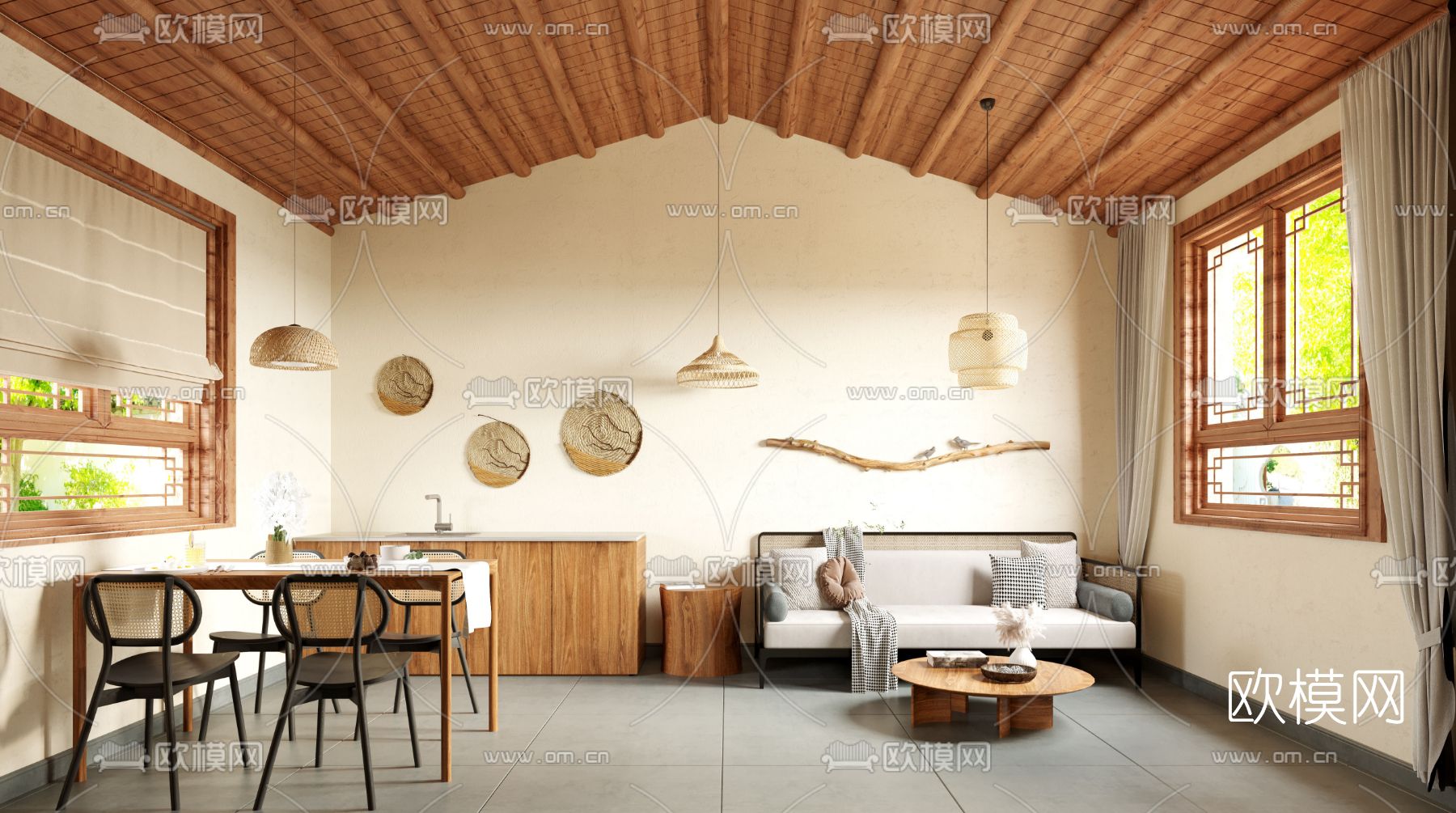 新中式民宿免费3d模型下载