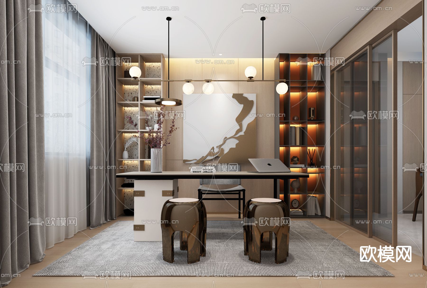现代客餐厅免费3d模型下载（渲染图4）