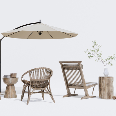  侘寂户外休闲椅su模型 