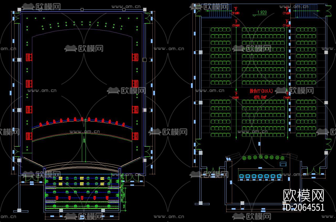 报告厅会议室cad施工图下载（渲染图3）