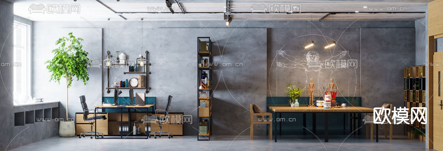 工业风办公室免费3d模型下载