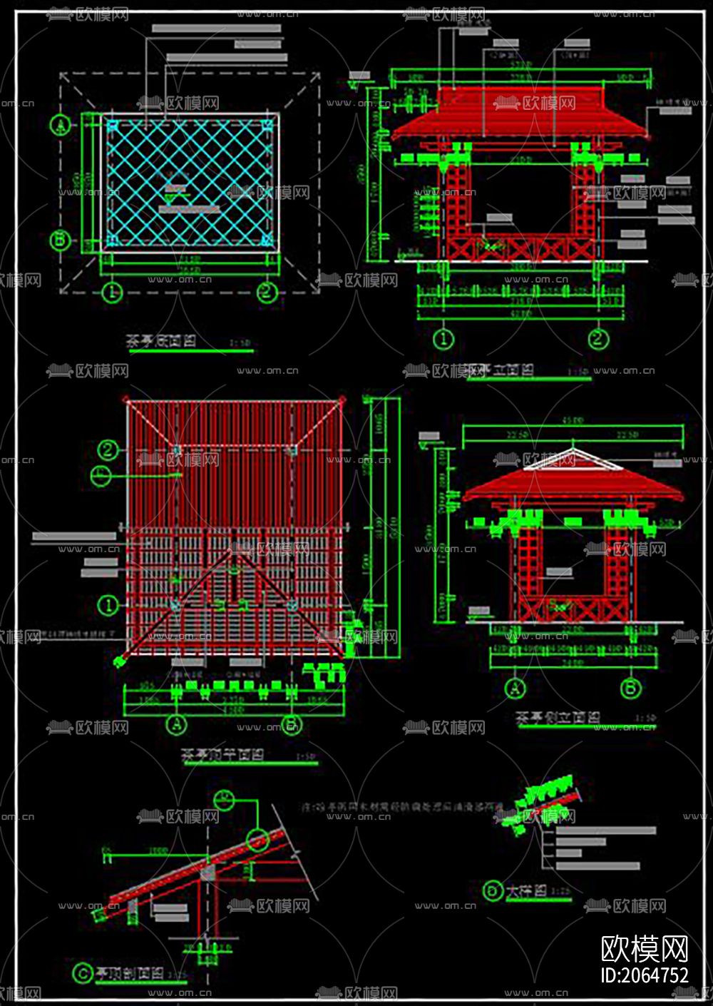 防腐木亭子节点图下载（渲染图4）