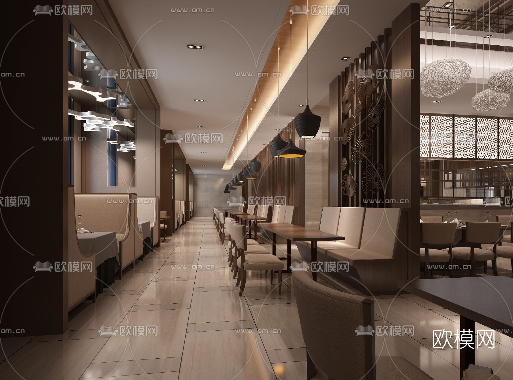 新中式西餐厅免费3d模型下载（渲染图4）