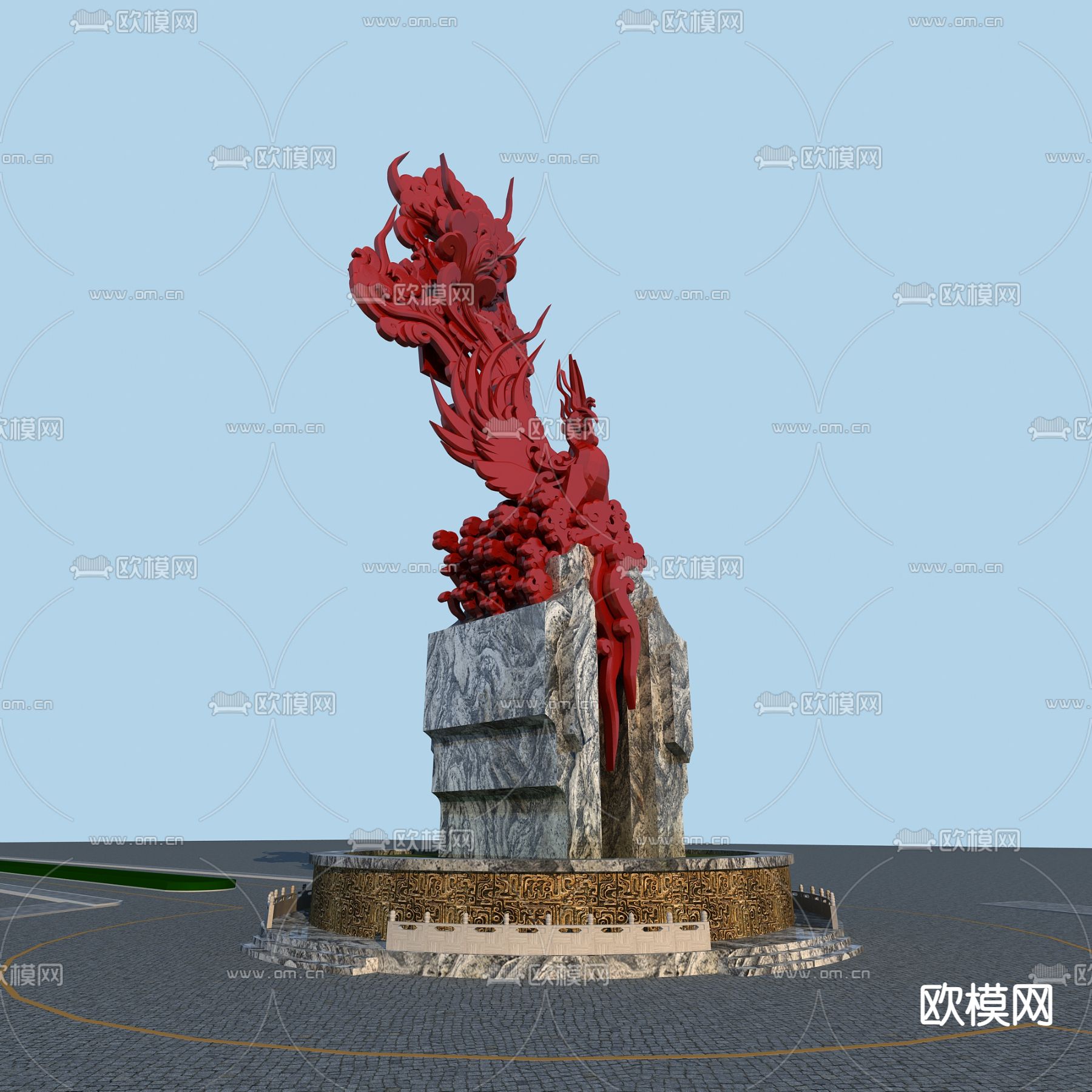 新中式景观雕塑园艺小品免费3d模型下载（渲染图3）