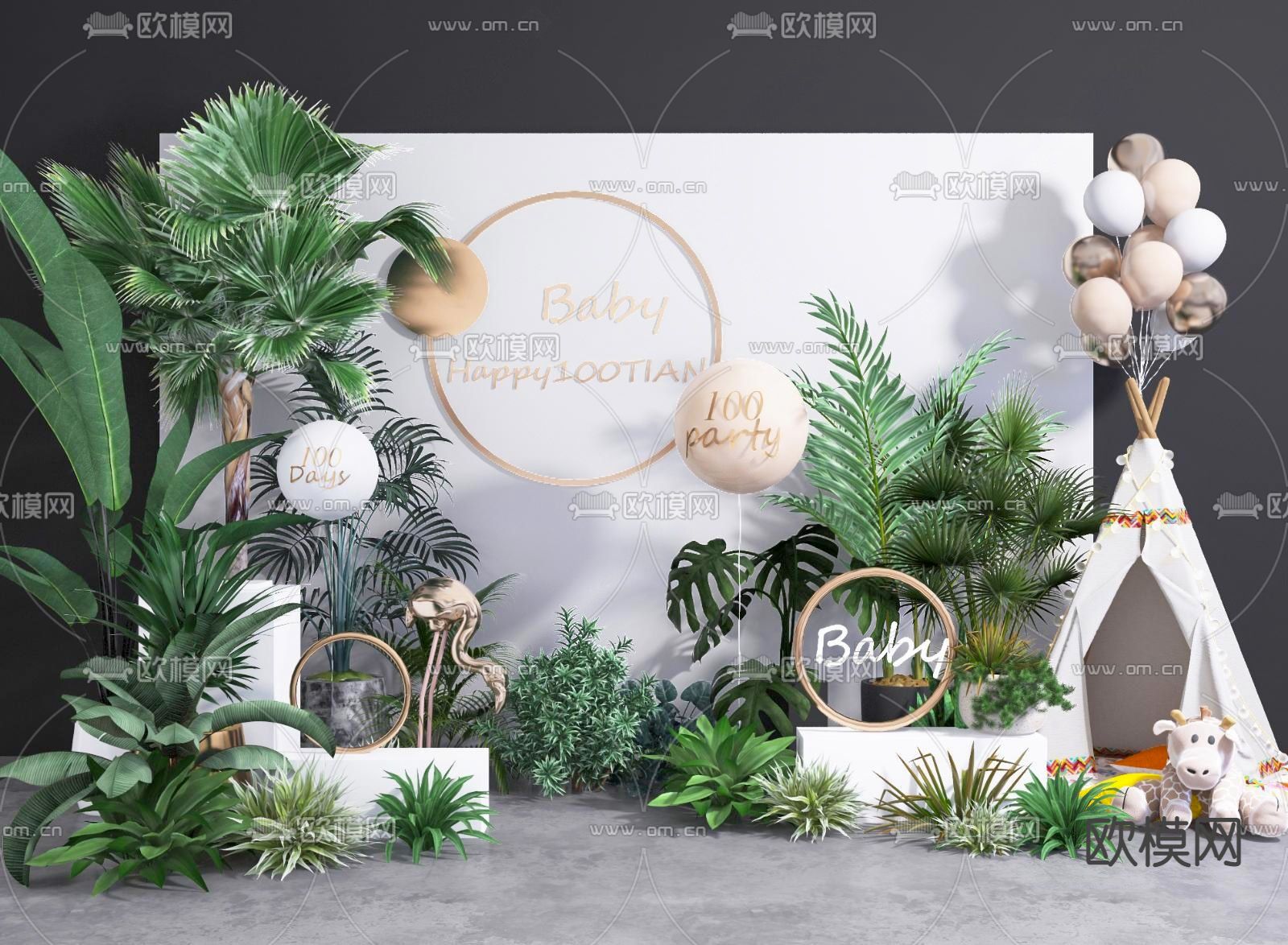 现代绿植美陈su模型下载（渲染图1）