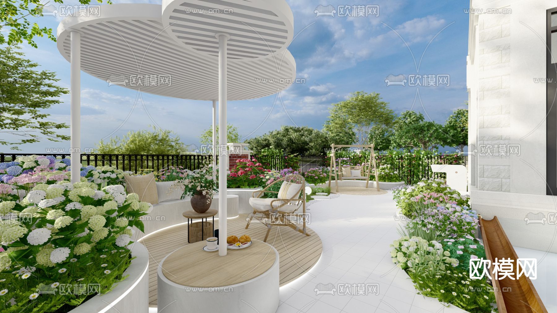 现代庭院花园su模型