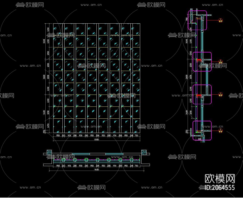 玻璃幕墙cad节点图下载（渲染图2）