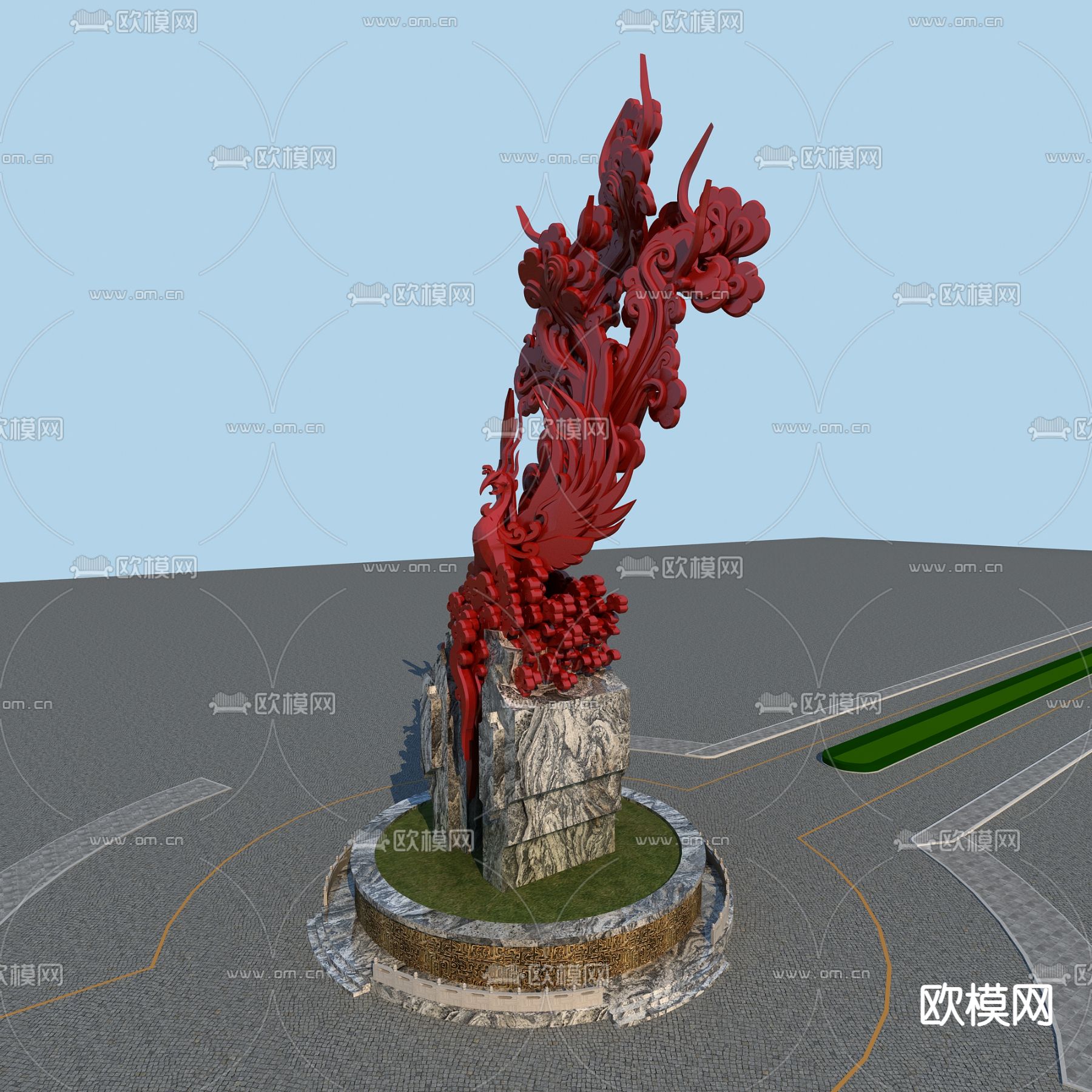 新中式景观雕塑园艺小品免费3d模型下载（渲染图2）