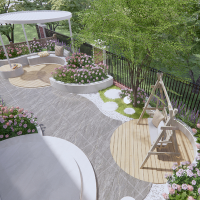  现代庭院花园su模型 