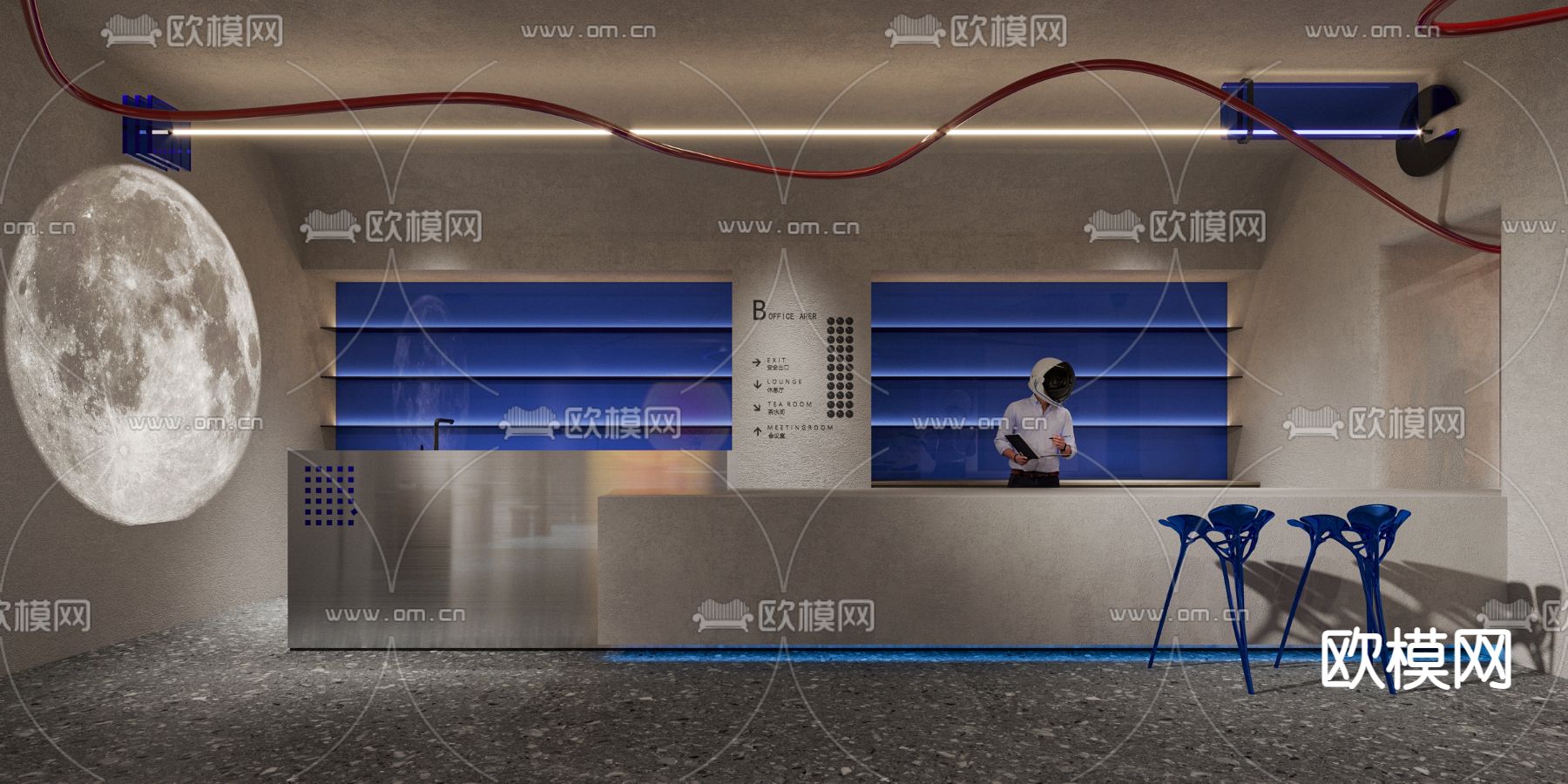 现代密室逃脱接待厅3d模型下载（渲染图2）