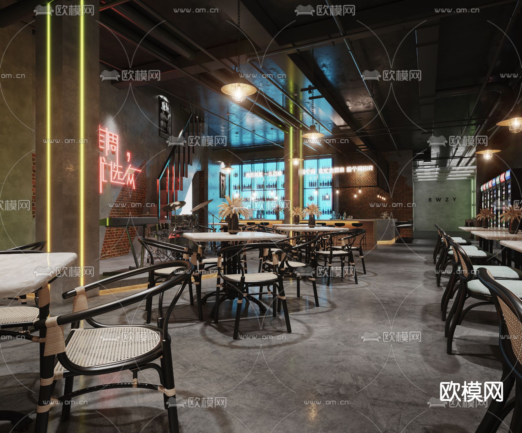 工业风酒吧清吧3d模型