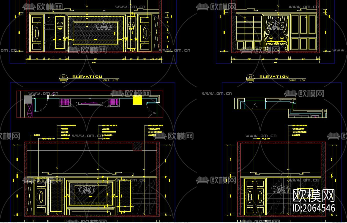包厢cad立面图下载（渲染图1）