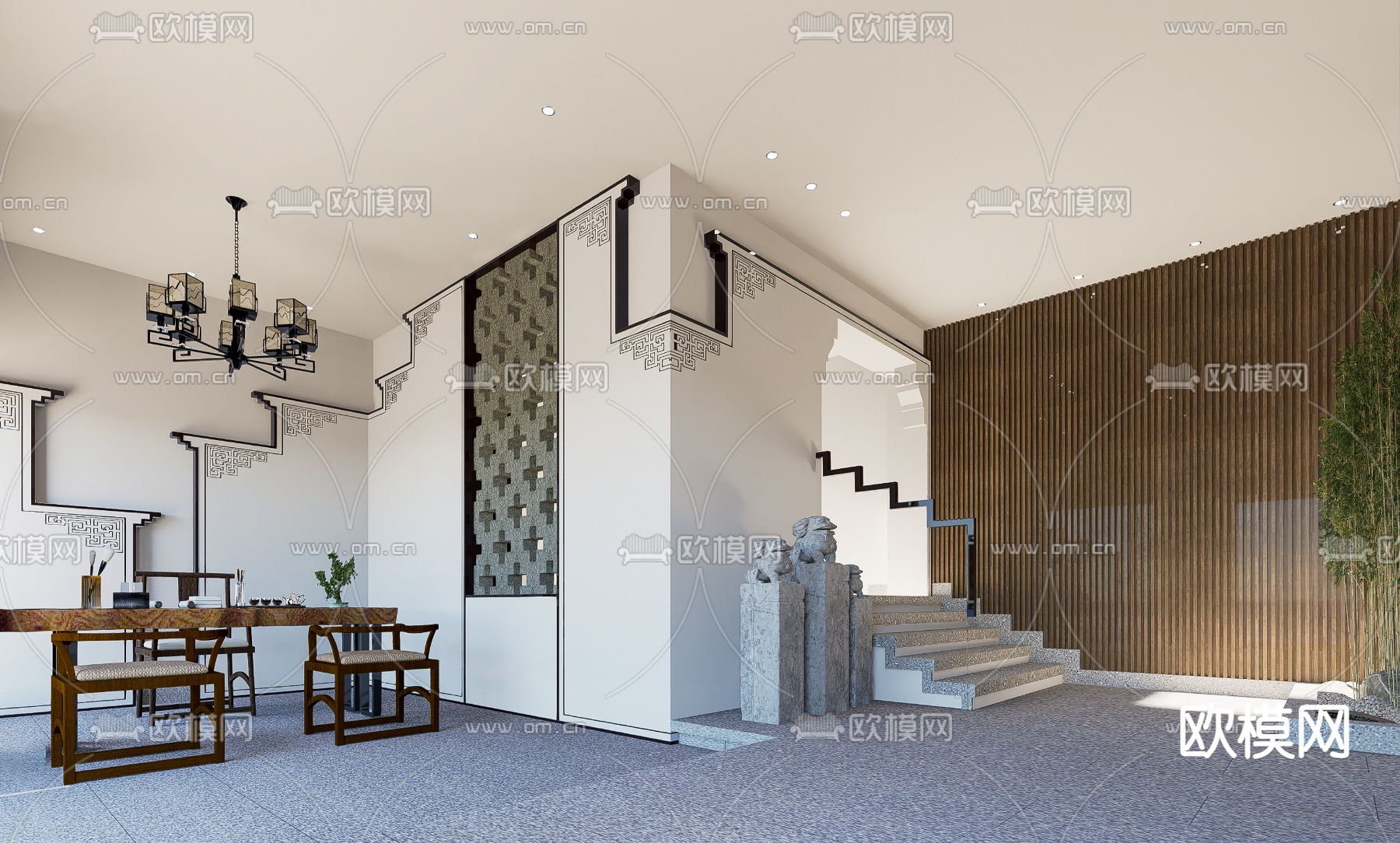 新中式茶馆免费3d模型下载