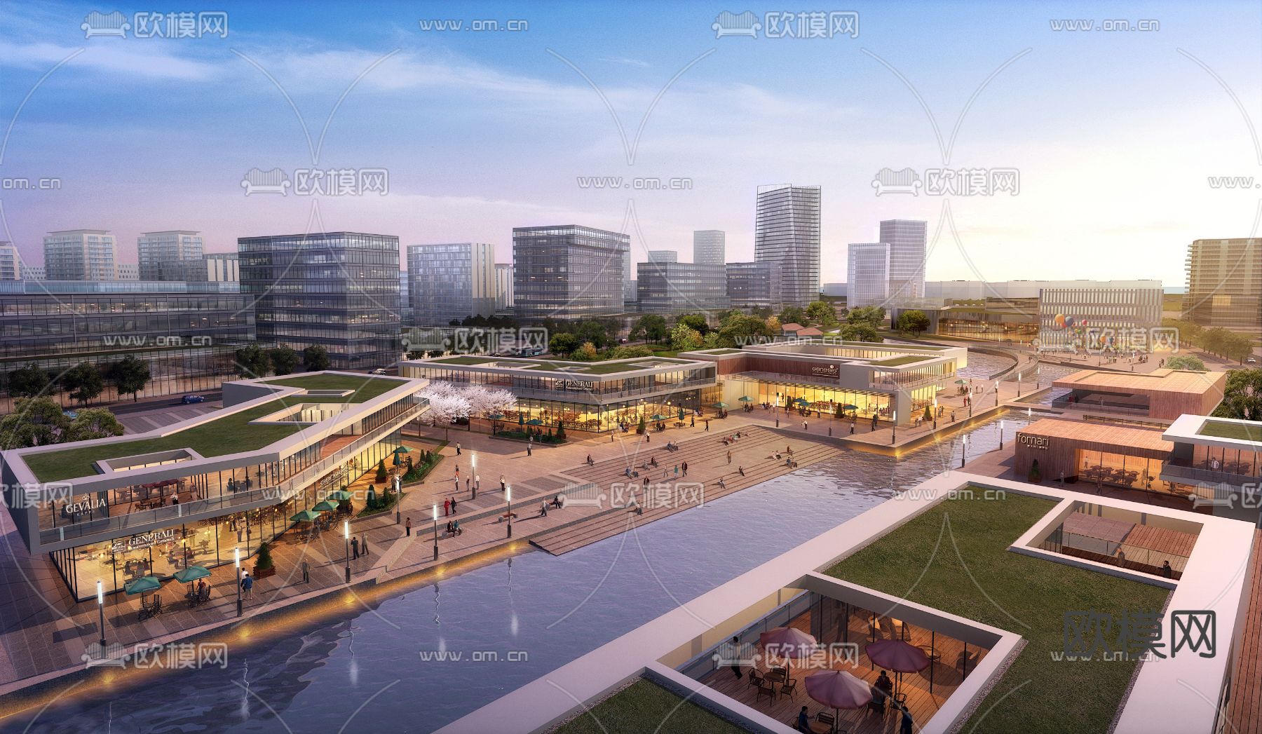 现代商业街鸟瞰3d模型