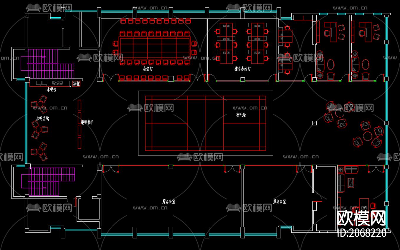 办公室活动室cad平面图下载