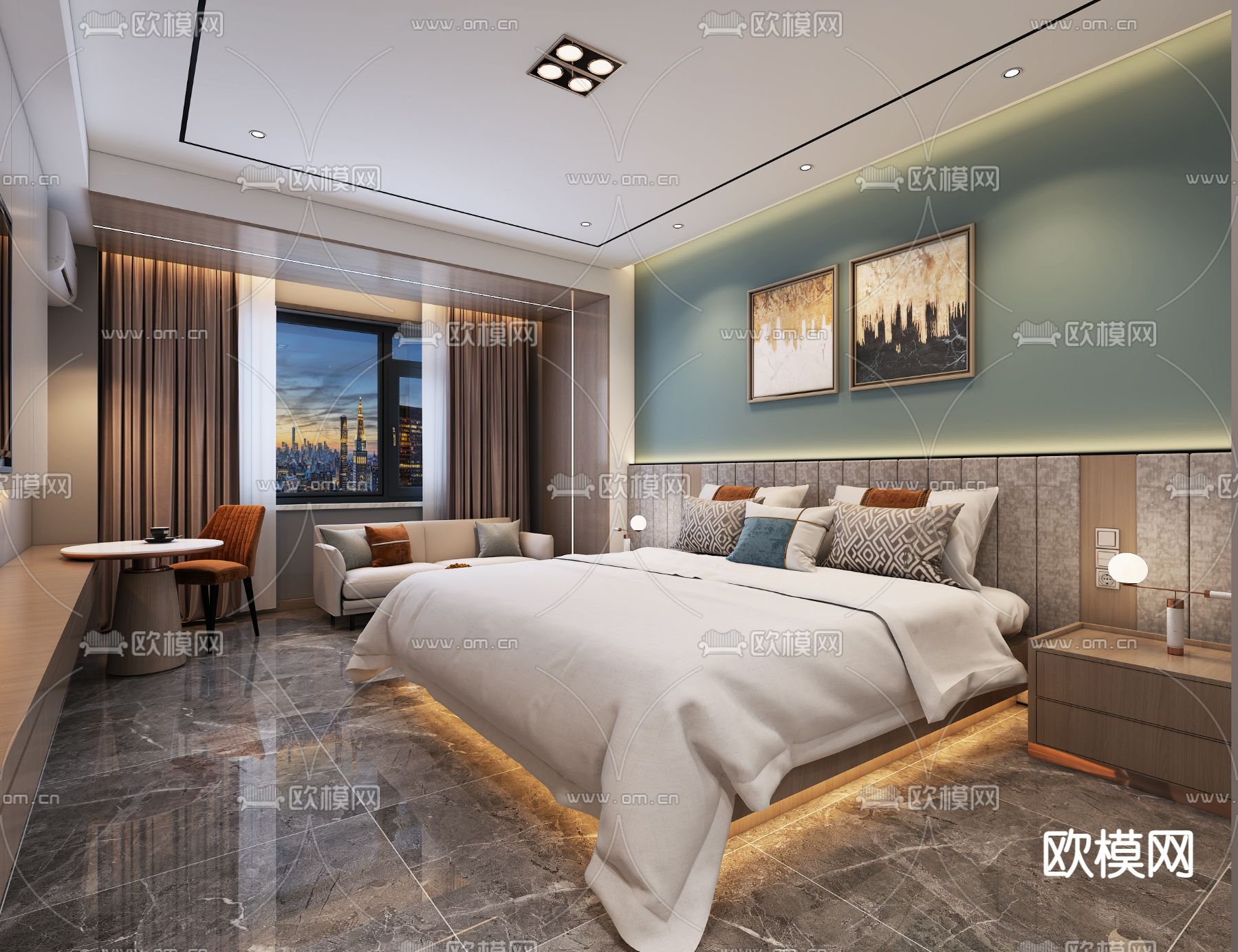 现代酒店客房免费3d模型下载（渲染图3）