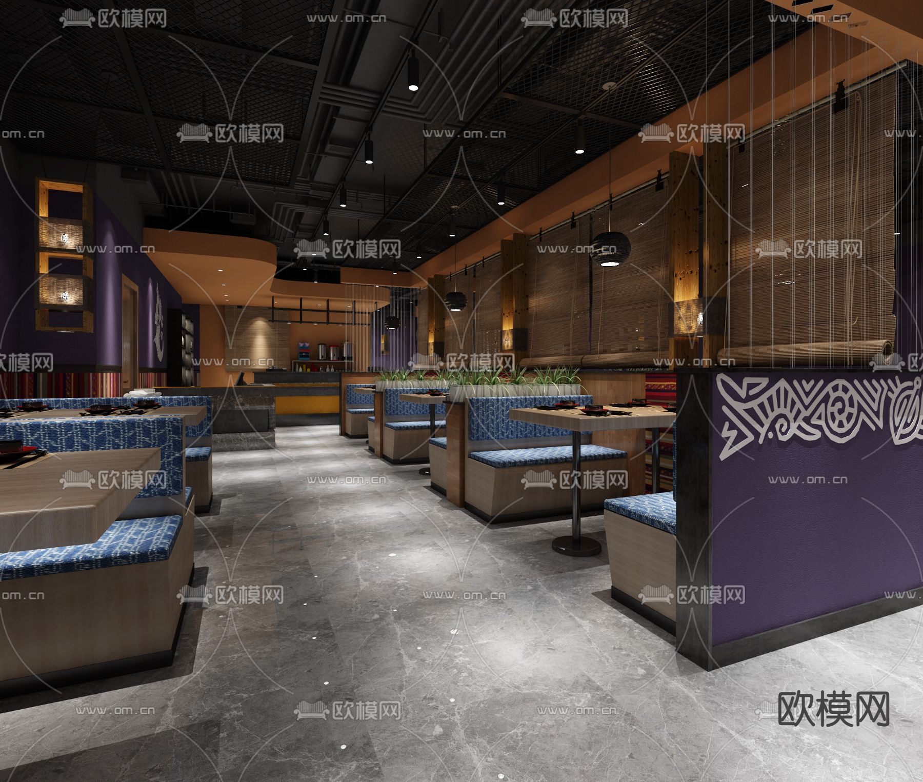 新中式中餐厅免费3d模型下载