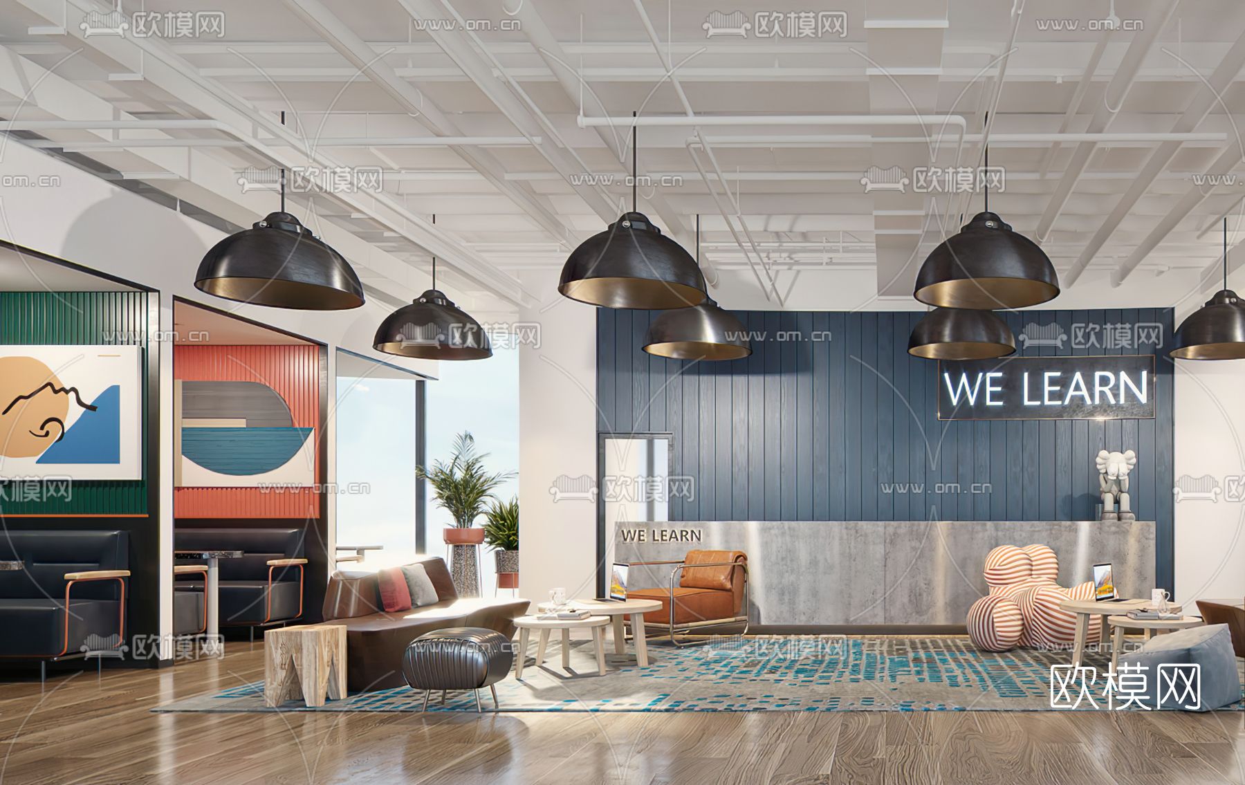 现代办公前台大厅3d模型下载