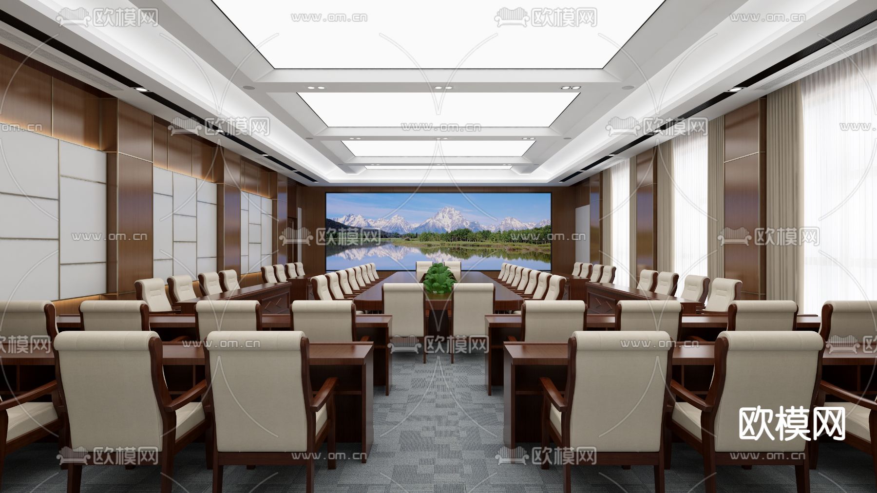 新中式会议厅免费3d模型下载（渲染图2）