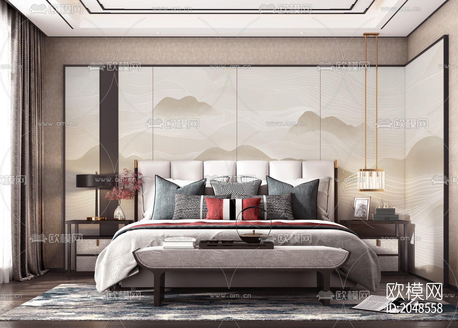 中式山水云海线条壁画壁纸下载（渲染图4）