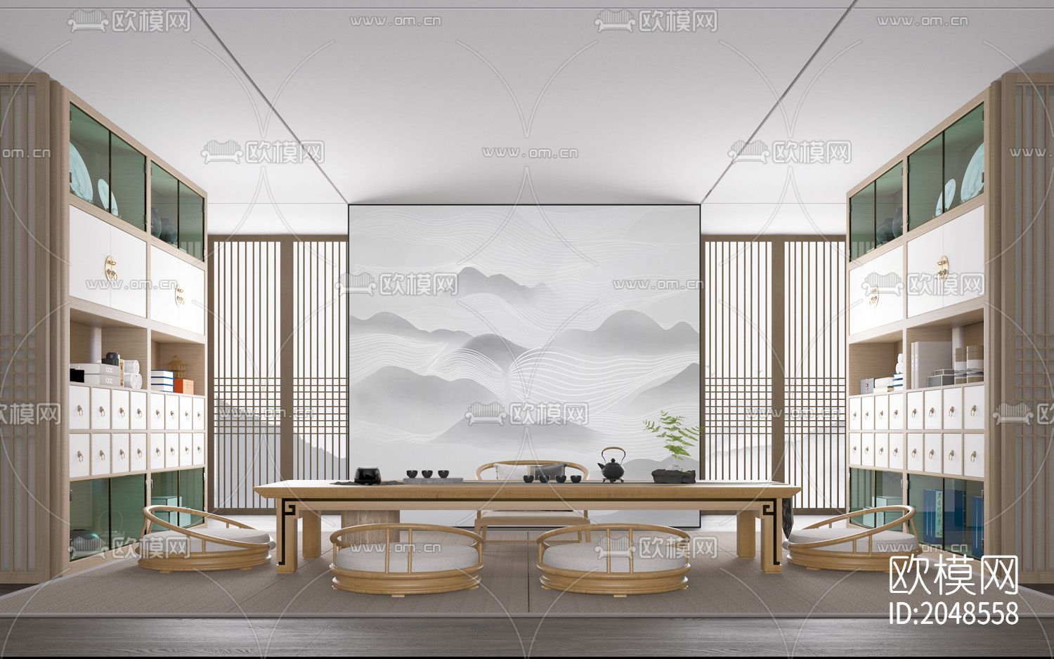 中式山水云海线条壁画壁纸下载（渲染图3）