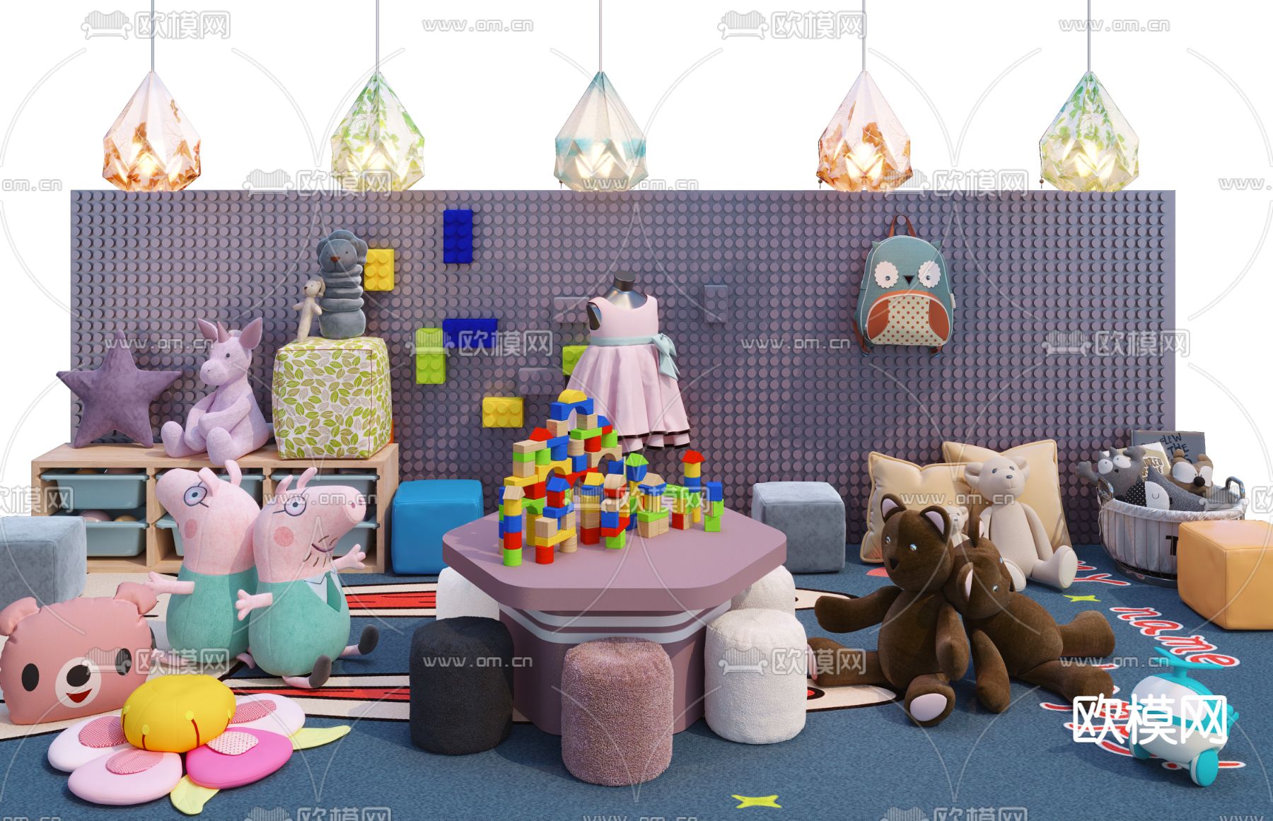 现代儿童毛绒玩具3d模型下载（渲染图1）