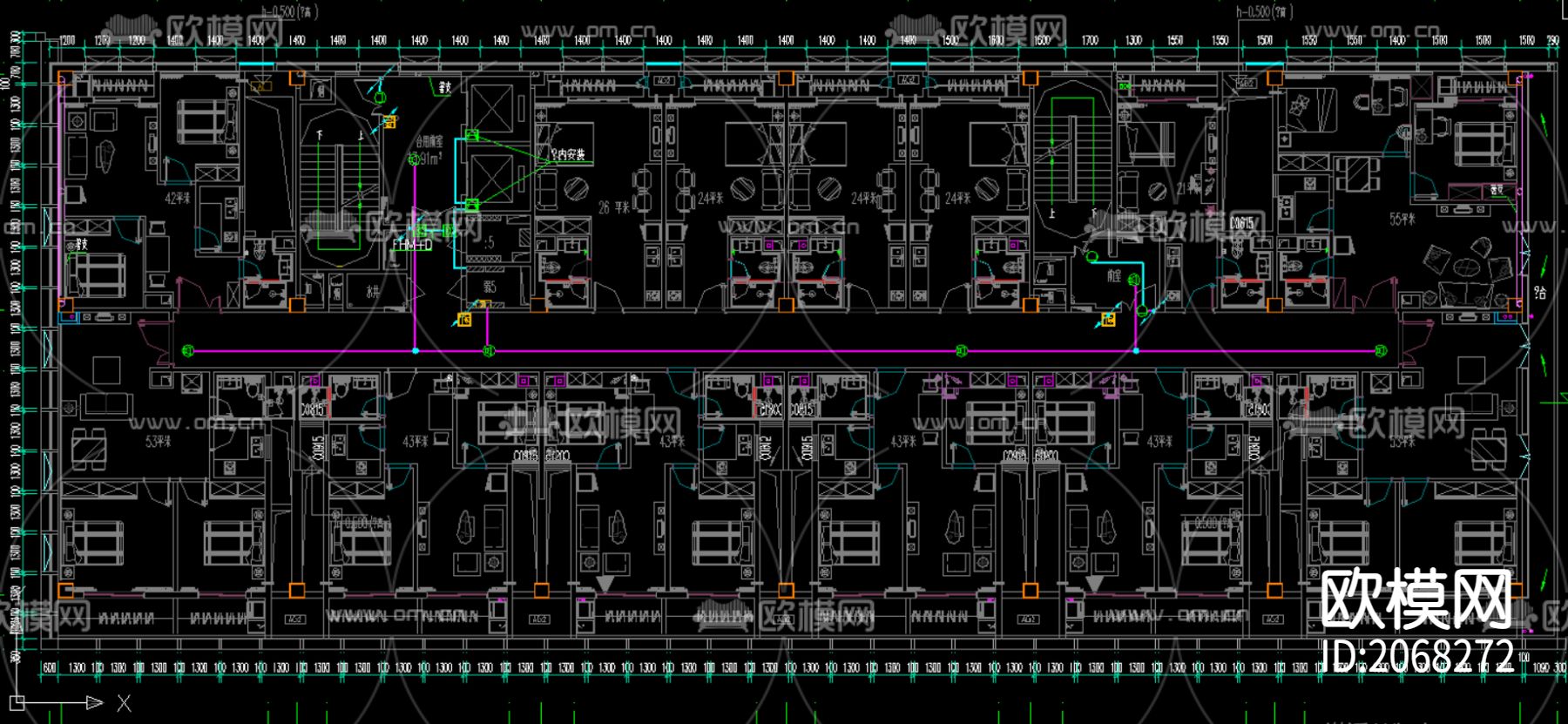 公寓电气系统cad施工图下载（渲染图2）