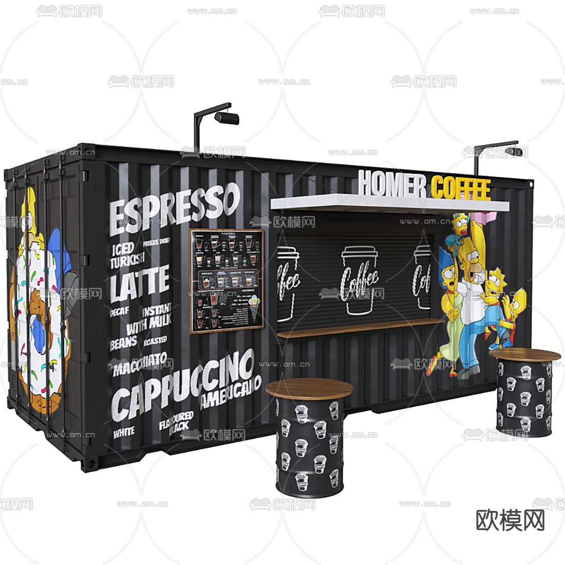 现代户外集装箱咖啡店3d模型