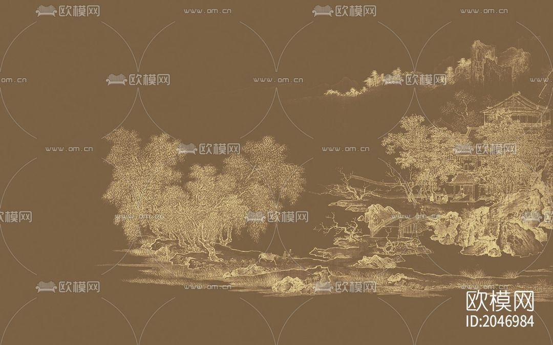中式山水壁画壁纸