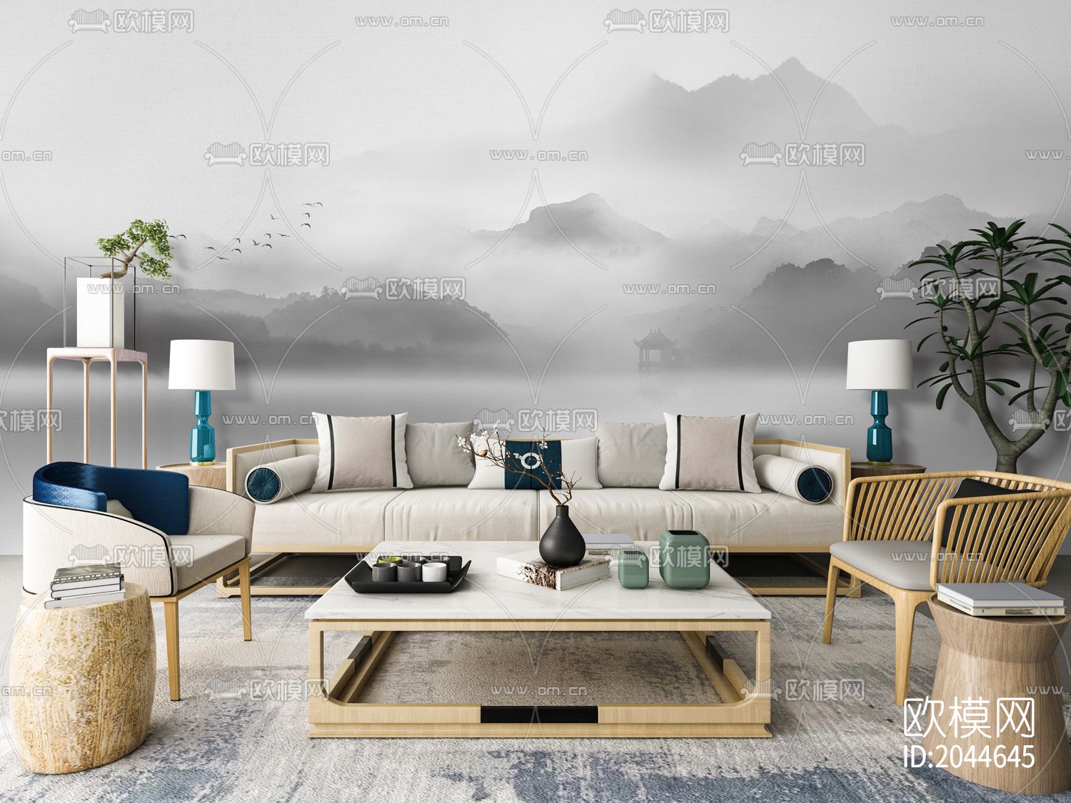 山水写意壁画壁纸下载（渲染图5）