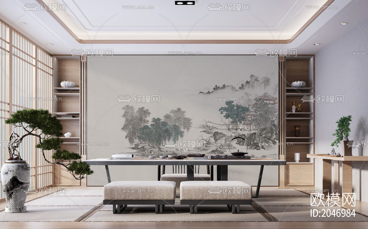 中式山水壁画壁纸