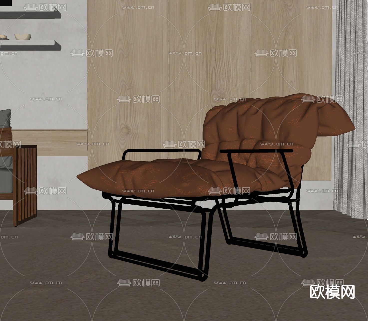 现代皮革休闲椅su模型下载（渲染图2）