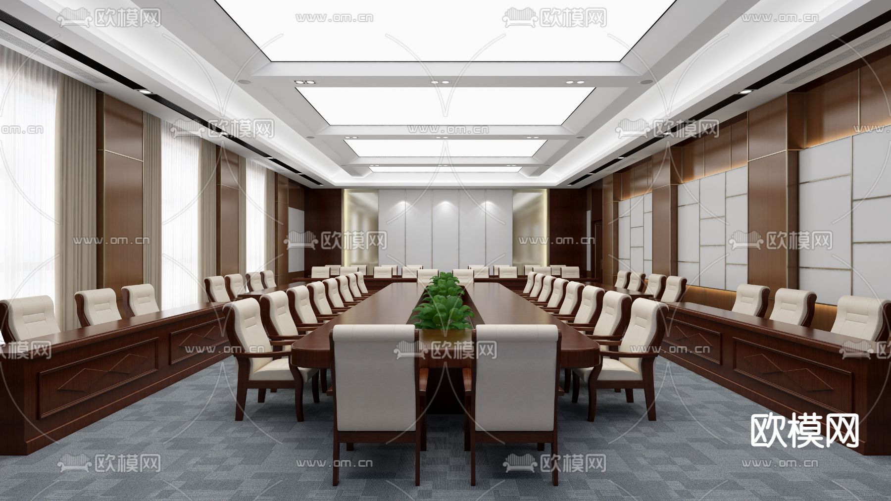 新中式会议厅免费3d模型下载（渲染图1）