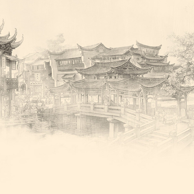  中式阁楼壁画壁纸 