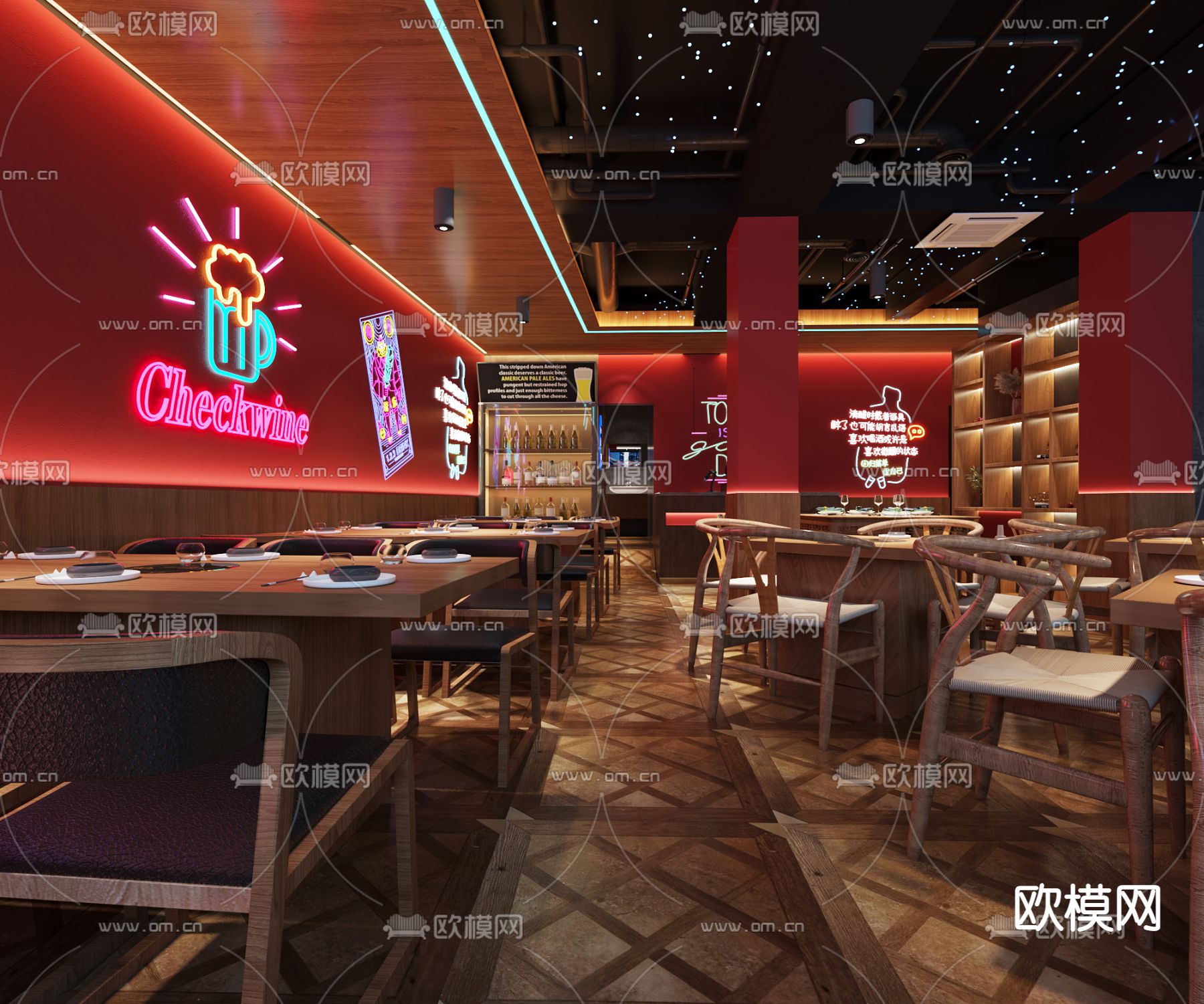 现代火锅店免费3d模型下载（渲染图1）