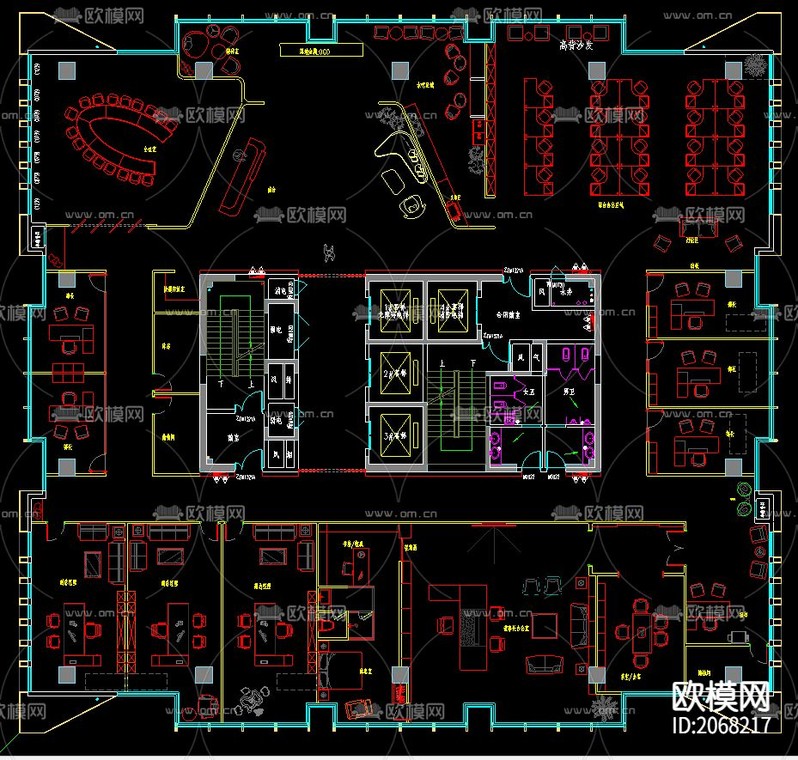 办公室平面cad施工图-免费3dmax模型库-欧模网