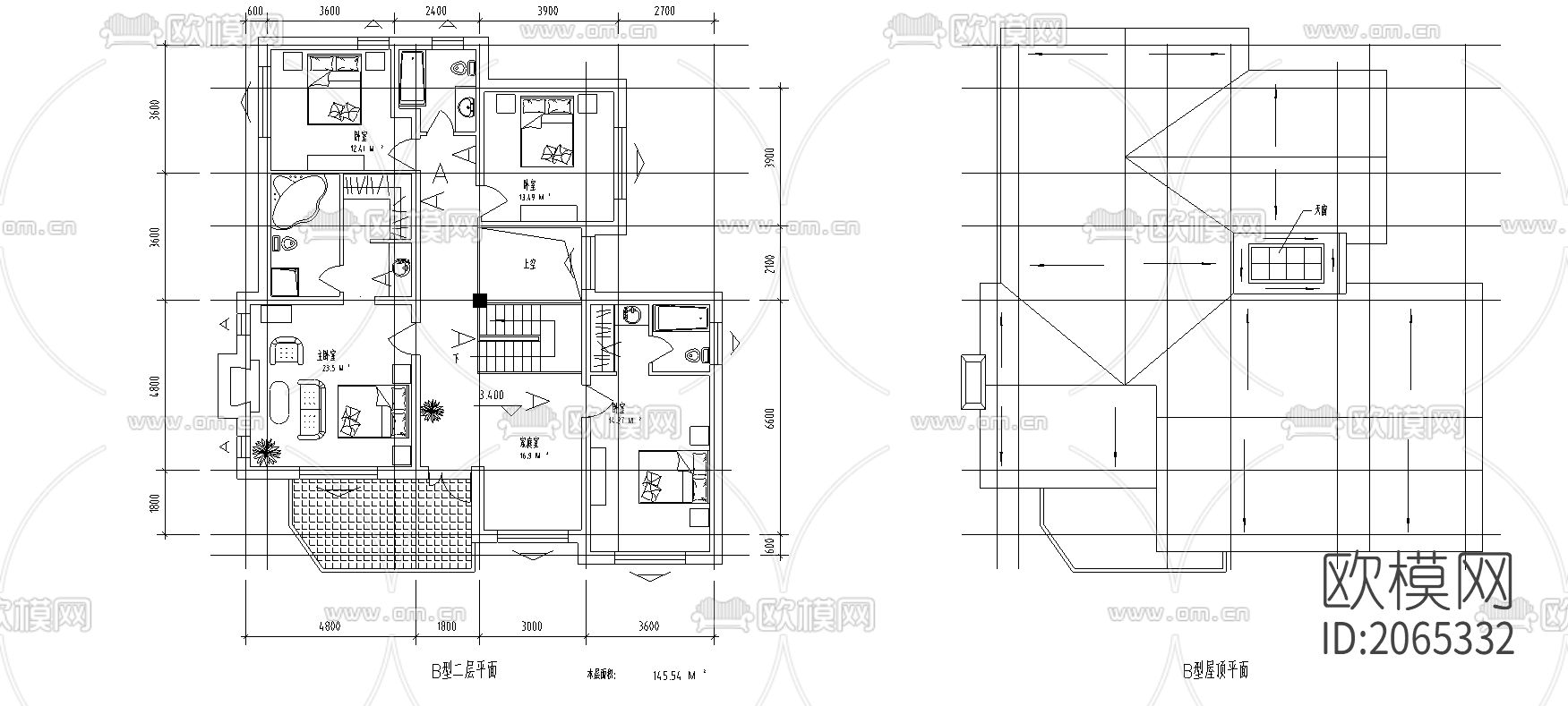独栋别墅cad图纸下载（渲染图3）