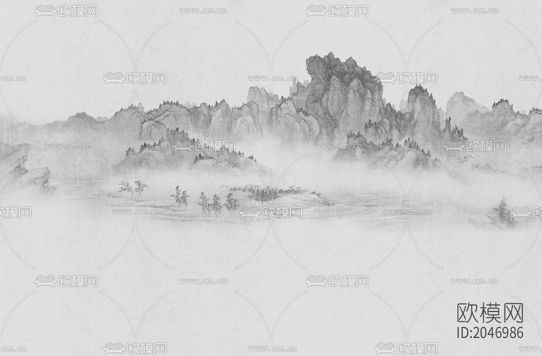 中式山水壁画壁下载（渲染图4）