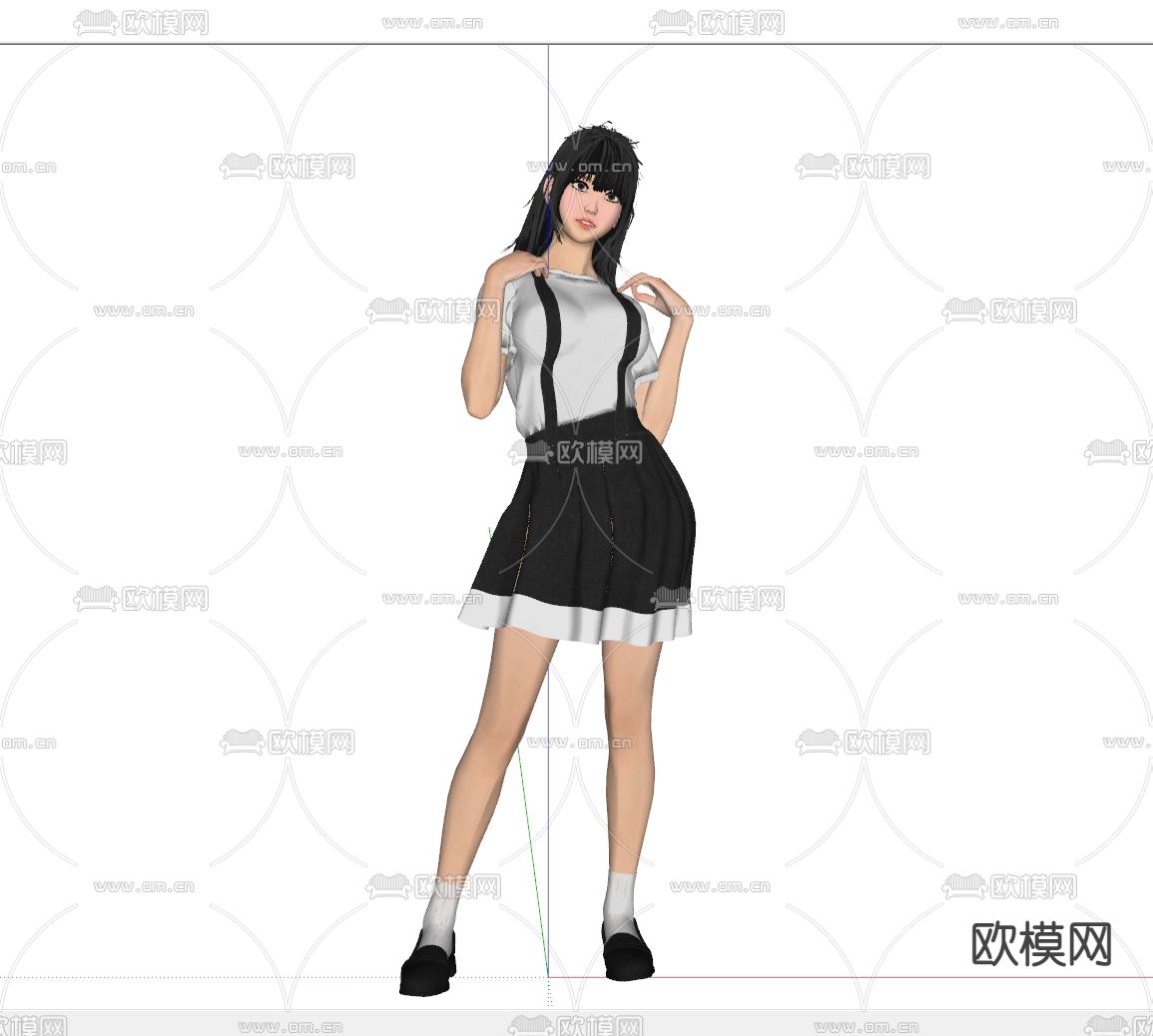 现代美女人物su模型下载（渲染图2）